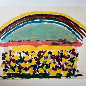 Original Hand Signed Limited Edition Menashe Kadishman Serigraph of Rainbow Over